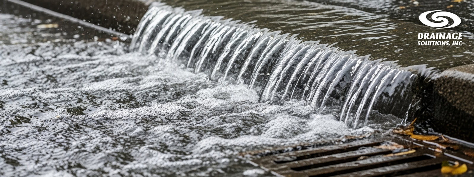 Heavy rainfall overflowing on street surface