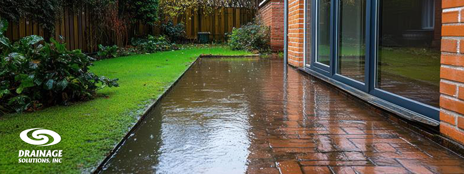 Standing water pooling in a backyard due to poor yard drainage